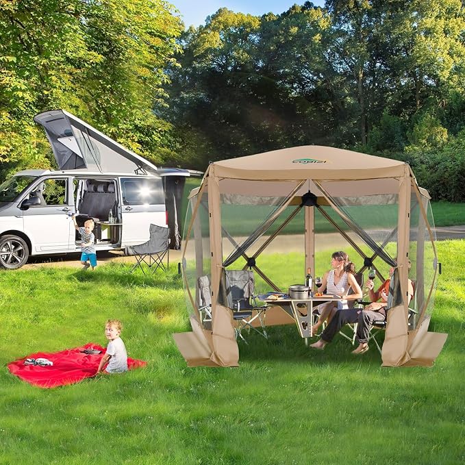 COBIZI 10x10 FT Pop up Gazebo, Popup Canopy Tent,Instant Screened in Gazebos, Waterproof Portable Outdoor Small Screen Tents Sun Shelter,carpas para Patio for Camping, Garden and Backyard,Khaki