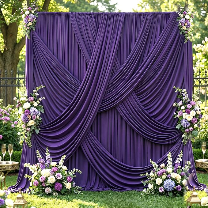 10ft×12ft Deep Purple Backdrop Curtains for Wedding Parties, 2 Panels Wrinkle Free Polyester Photo Backdrop Drapes Back Drop Cloth for Birthday Photography Background