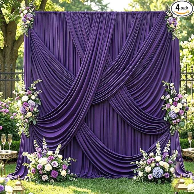 20ft×12ft Deep Purple Backdrop Curtains for Wedding Parties, 4 Panels Wrinkle Free Polyester Photo Backdrop Drapes Back Drop Cloth for Birthday Photography Background