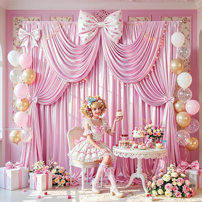 40x10ft Pink Glitter Backdrop Curtain for Parties, Wrinkle Free Satin Photo Backdrop Drapes 8 Panels 5x10FT Shimmer Back Drop Cloth for Wedding Birthday Baby Shower Photography Background Decor