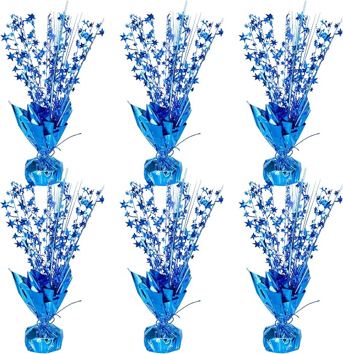 Gyufise 6 Pack Metallic Foil Spray Centerpiece Star Table Decoration Burst Table Centerpieces Table Decor for Birthday Wedding Anniversary Graduation Holiday Party Supplies Blue