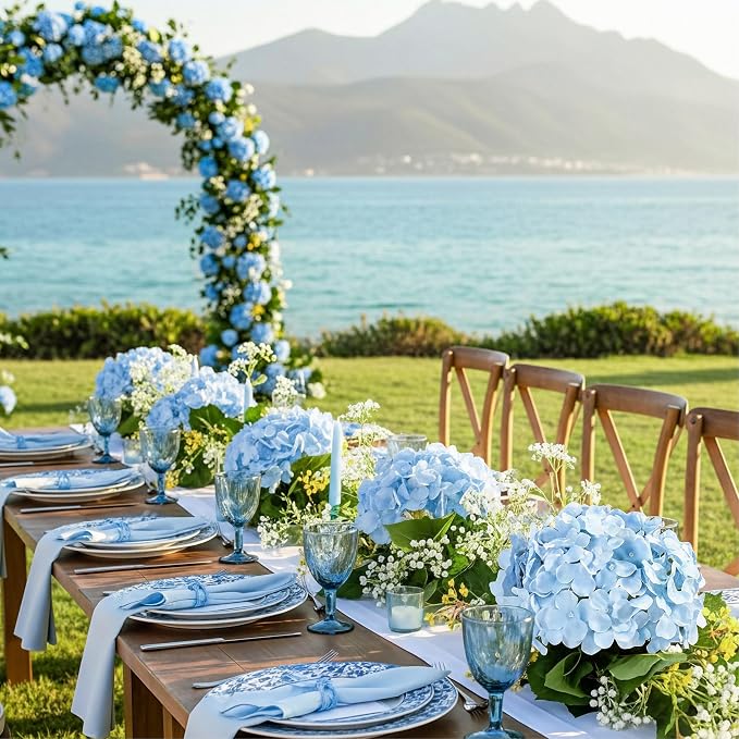 Auihiay 64pcs Blue Hydrangea Artificial Flowers, Silk Artificial Hydrangea Flowers with Stems, Full Hydrangea Flowers for Wedding Centerpieces, Home, Outdoor, Garden, Party Decoration