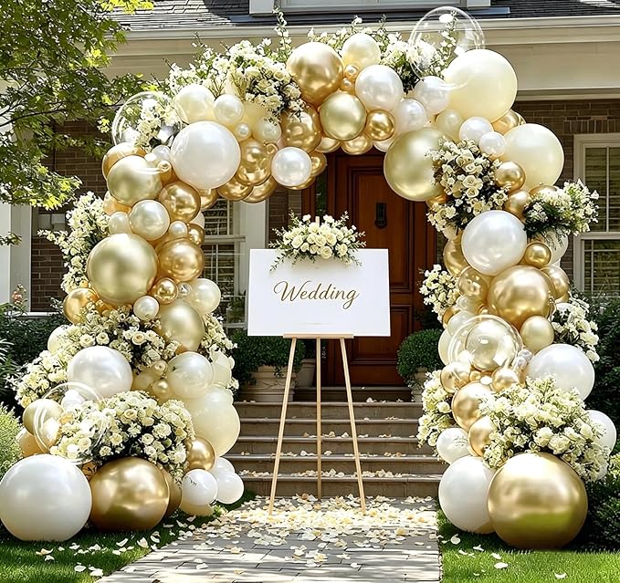 White Gold Balloon Arch Kit Double Stuffed Pearl White Sand Cream Gold Balloon Garland Ivory Beige Balloons for Baby Shower Wedding Bridal Shower Birthday Bear Graduation Bachelorette Party Decor