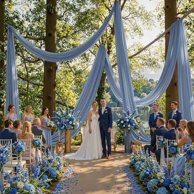 10ftx40ft Dusty Blue Ceiling Curtain for Wedding Parties – 2 Panels Wrinkle-Free 40 FT Long Tent Draping Curtains for Wedding, Birthday & Theme Parties, 40ft Height with Rod Pocket
