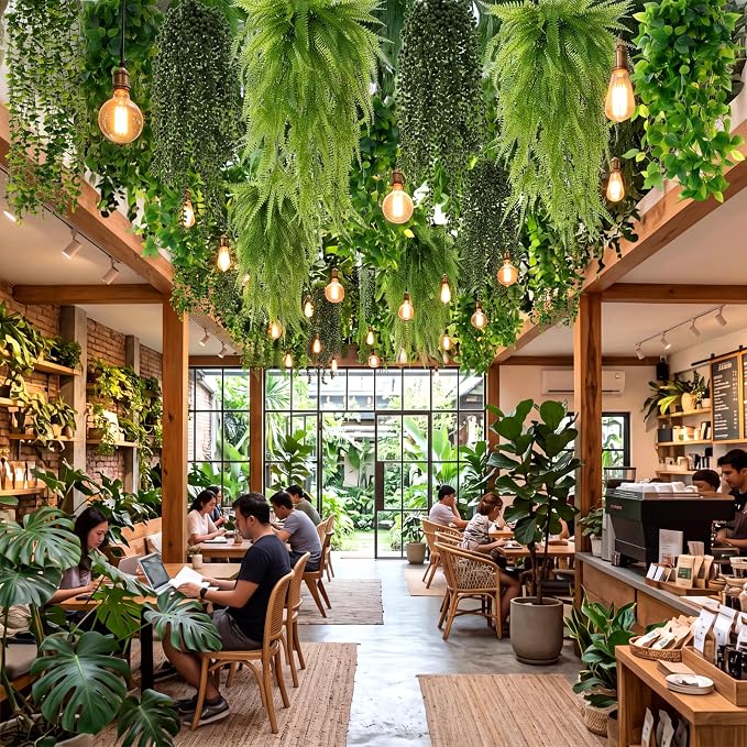 Daifunli 72 Pcs Artificial Hanging Plants Fake Hanging Ferns Plastic Fake Plant for Wall Room Garden Garland Indoor Outdoor Decor No Basket (Boston,Eucalyptus,Ivy Vine,String of Pearls)