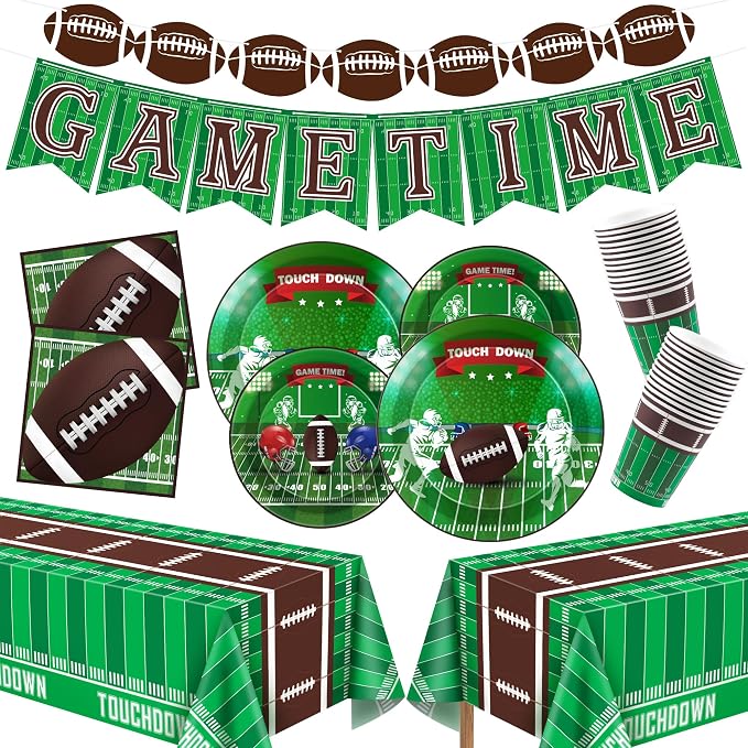 OHOME Football Party Decorations - Super Game Bowl Party Decorations 2027 - Serve 24 - Football Plates Tablecloth Napkins Cups Banner | Football Party Supplies Favors Accessories Birthday Decor