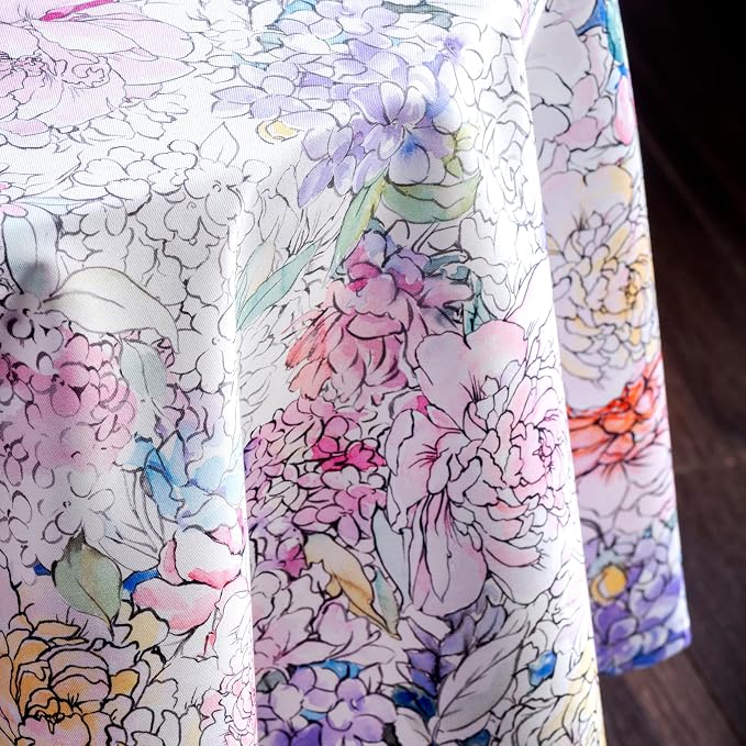 Maison d' Hermine Table Cloth Round Table 100% Cotton 69 Round Inches Tablecloth Reusable Decorative for Dining Kitchen Room Farmhouse Party Home Hotel Restaurant Spring Summer - Floral Love
