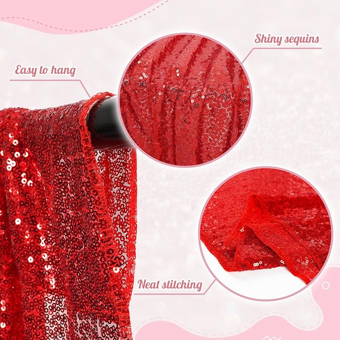 PartyDelight Red Sequin Backdrop 6x6ft 4 Inch Rod Pocket | Dense 3mm sequins on mesh backing with 4 inch rod pocket for full body photos ceremony arches party walls and stage displays