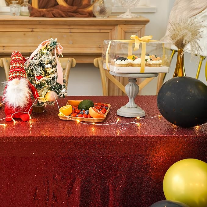 60 x 102 Inch Burgundy Sequin Tablecloth Rectangle Sparkle Table Cover for Wedding Birthday Party Festival Ceremony Cake Dessert Table Cloth
