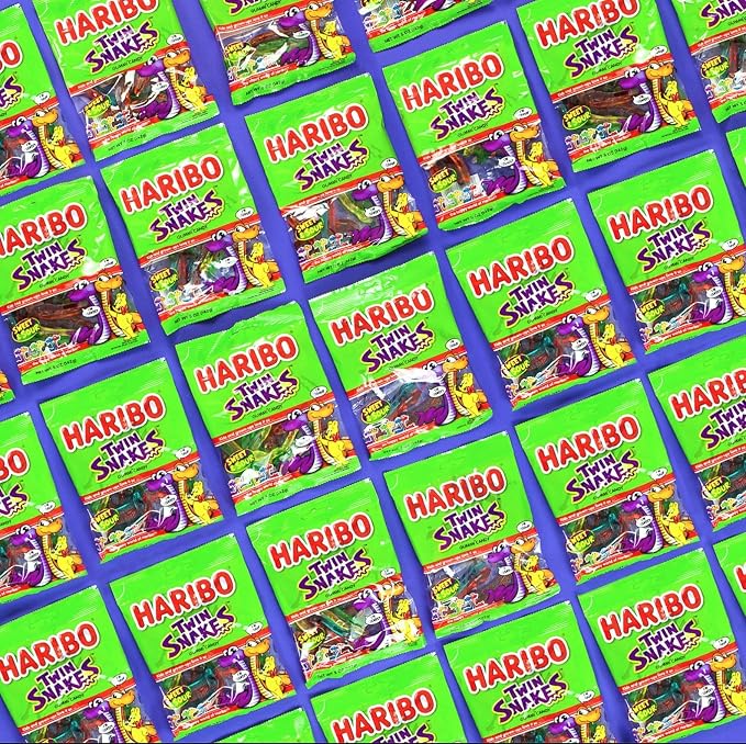 HARIBO Gummi Candy, Twin Snakes Sweet & Sour Gummy Candy, 5 Ounce Share Size Bags (Pack of 12) Delicious Soft & Chewy Snacks, Assorted Fruity Flavors
