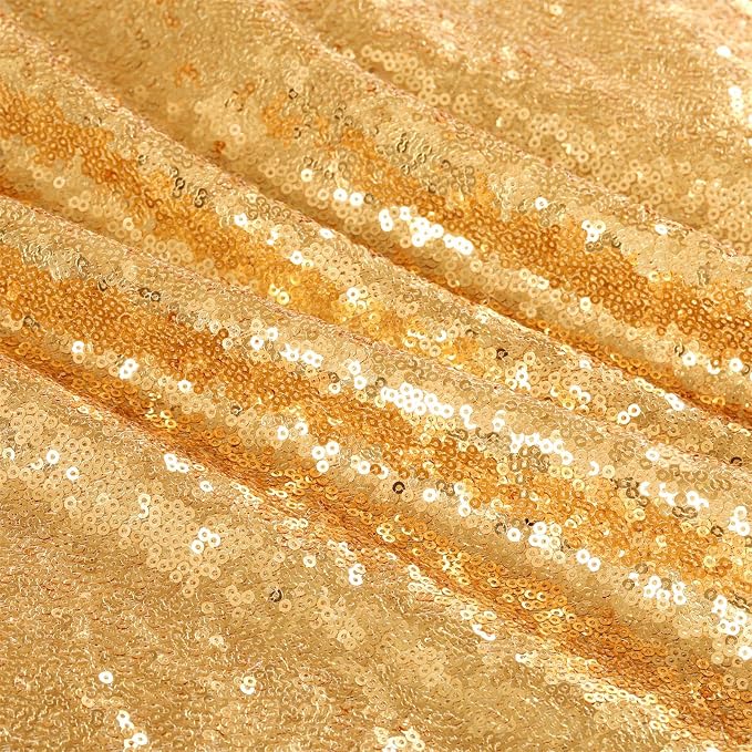 B-COOL Gold Round Tablecloth Party Decorations: 132 Inch Table Cloth Large Sequin Fabric Overlay for Indoor Outdoor Dining Parties Graduation Christmas