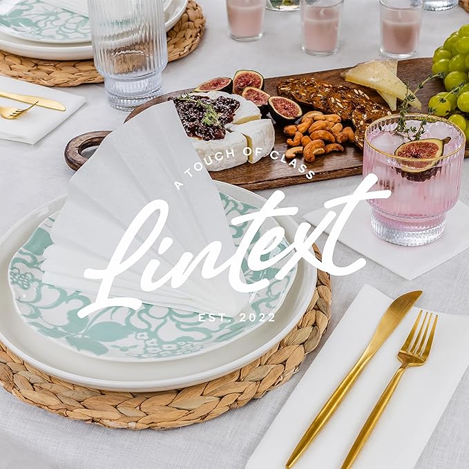 Lintext Disposable Linen-Feel Guest Towels [Pack of 300] - Disposable 8" x 17" Cloth-Like Hand Towels, Made In USA - Soft And Absorbent Paper Napkin For Kitchen, Bathroom, Party, Wedding, Or Event