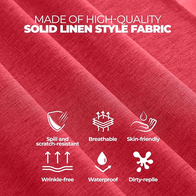 Decorelia Waterproof Wipeable Tablecloth Rectangle Table for Wedding, Faux Linen Rustic Reusable Rectangular Table Cloth Cover for Dining, Party & Camping(Oblong,60 x 104 Inch (8-10 Seats),Red)