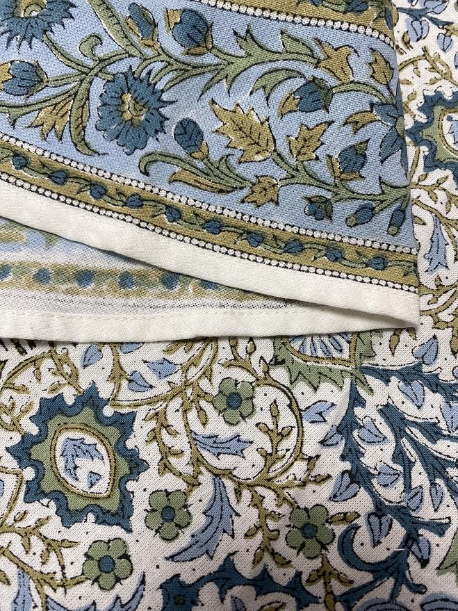 Ridhi Round Tablecloth Hand Block Print 100% Cotton Reusable Indigo Flower 110 Inch Table Cover Decorative Everyday Use for Dining, Home, Party, Wedding, Farmhouse, Party Gift for Spring, Mother's Day