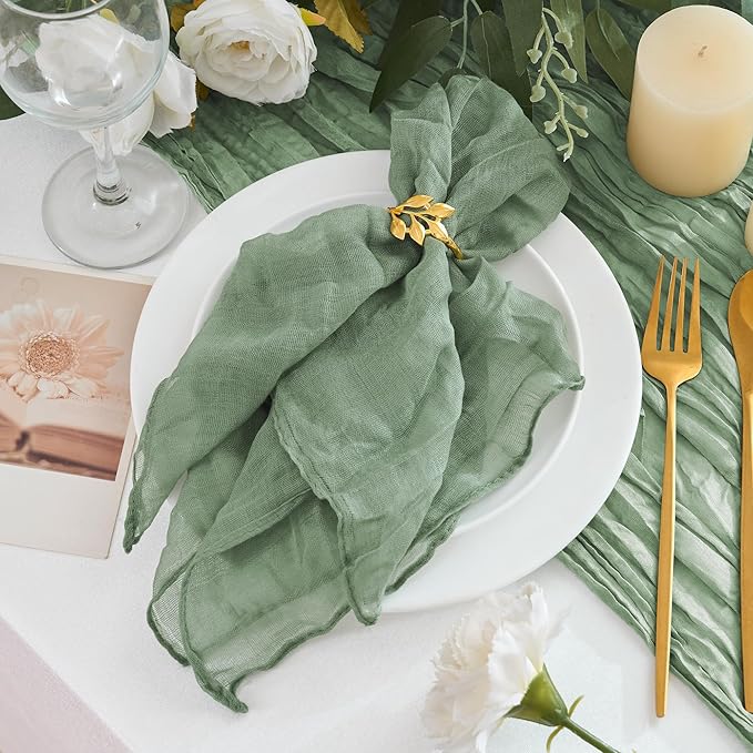 50 Pack Cheesecloth Napkins 20"x20" Sage Green Boho Gauze Cheese Cloth Napkins Bulk Rustic Dinner Table Decor for Wedding Bridal Baby Shower Party