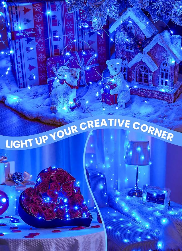 Minetom Fairy Lights with Remote, 66 Feet 200 Led Firefly String Lights Plug in for Bedroom Home Wall Ceiling Christmas Tree Wreath Craft Wedding Party Indoor Outdoor Decoration,Blue