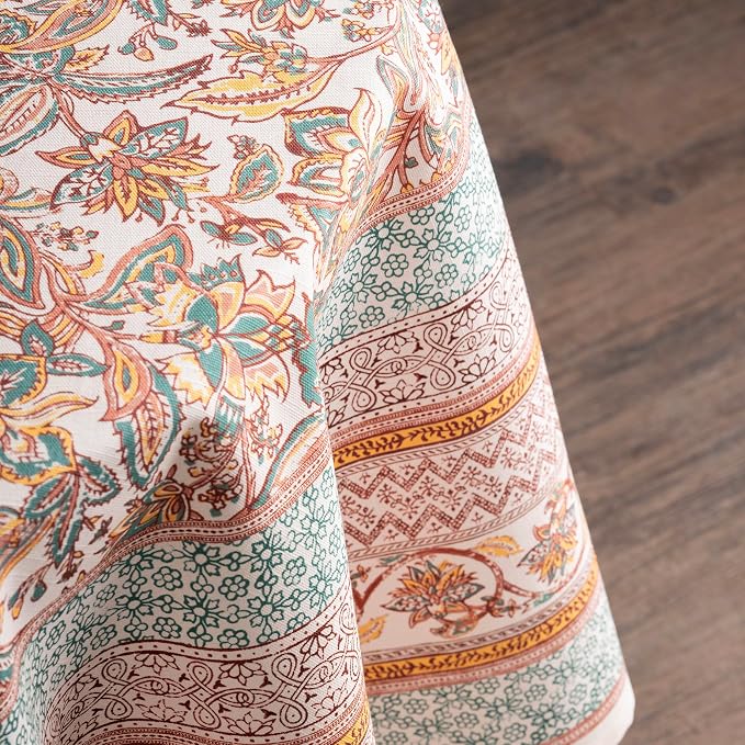 Maison d' Hermine Table Cloth Round Table 100% Cotton 69 Inches Fall Tablecloth Reusable Everyday Use for Thanksgiving Christmas Decorations Dining Farmhouse Party (Nila)