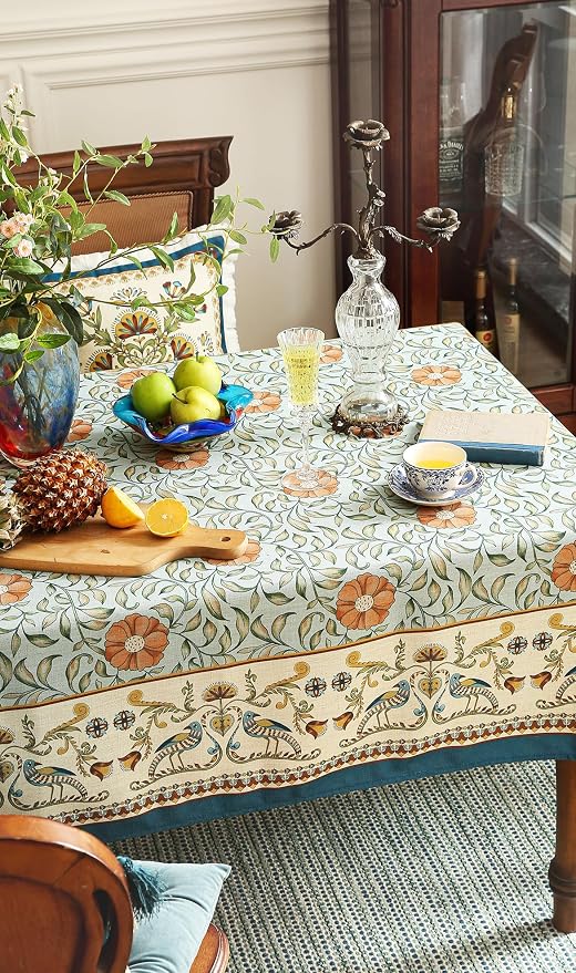 patdrea Vintage French Linen Tablecloth,Rectangular,71"x55"-Wensel | Italian Provencal Table Cloth for Rectangle Table,Colorful Floral Patterned,Dining Room Tea Party Thanksgiving Decor