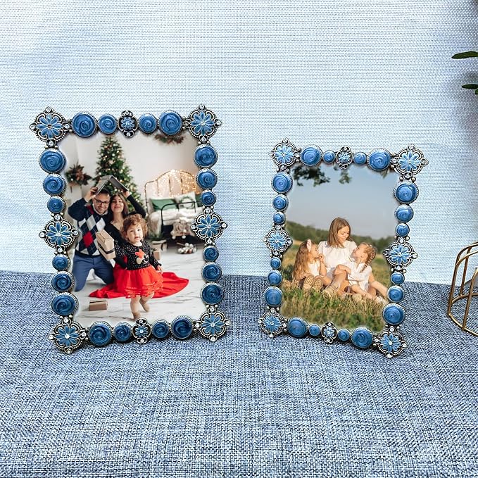 5x7 Vintage Picture Frame Decor Ornate Antique Blue Photo Frames with Glass Front, Art Decor Tabletop Display, Gifts Ideas for Women, Horizontally & Vertically