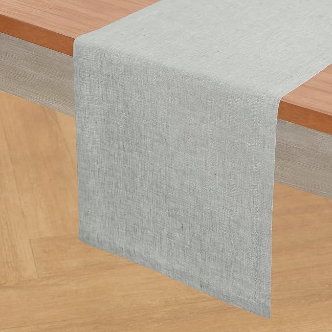 Solino Home Linen Table Runner 48 Inches - 100% Pure Linen Chambray Grey Table Runner 14 x 48 Inch Ideal for Dresser and Coffee Tables, Mothers Day - Athena
