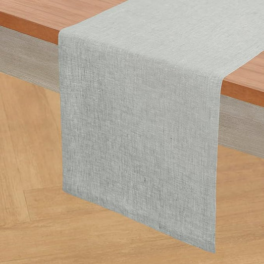 Solino Home Linen Table Runner 120 Inches Long - Athena, 100% Pure Linen Chambray Grey Table Runner 14 x 120 Inch for Dining, Mothers Day