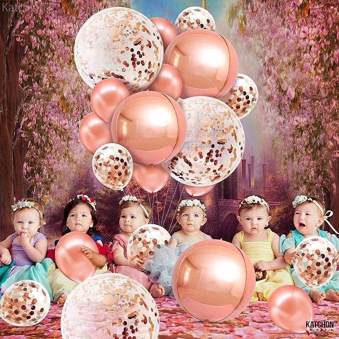 KatchOn, Rose Gold 90 Balloon Numbers - 40 Inch | Huge Rose Gold Balloons with Confetti - 36 Inch, Pack of 21 | 90th Birthday Decorations for Women | Rose Gold Birthday Decorations
