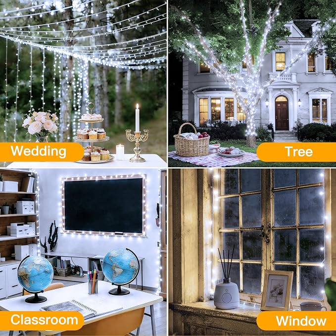 Ollny Christmas Lights Outdoor 800LED 262FT, Cool White Plug in Fairy Light with Remote, 8 Modes Waterproof Timers Dimmable LED String Lights for Indoor House Outside Bedroom Patio Balcony