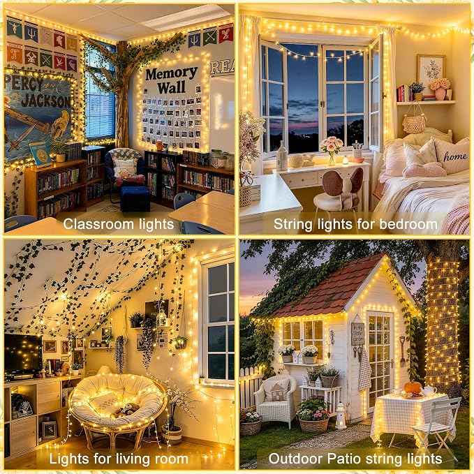 JMEXSUSS 200 LED String Lights Indoor Outdoor Clear Wire, Connectable Warm White Christmas String Lights for Bedroom, 66 Ft Twinkle Fairy Light Plug in for Wedding Home Tree Yard Patio Classroom Decor