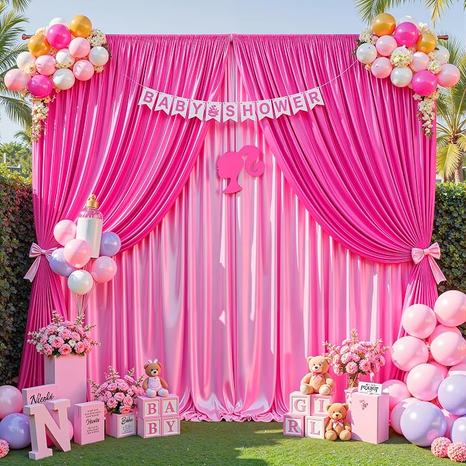 10x10 ft Hot Pink Glitter Backdrop Curtain for Parties, Wrinkle Free Glitter Photo Backdrop Drapes 2 Panels 5x10FT Shimmer Back Drop Cloth for Wedding Birthday Valentines Photography Background Decor