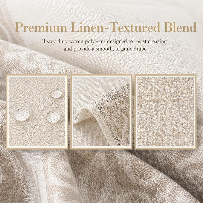 Linen Textured Tablecloth for Rectangle Tables | Heavy Duty Spillproof & Water Resistant Woven Table Cover for Farmhouse Kitchen, Dining Room, Beige