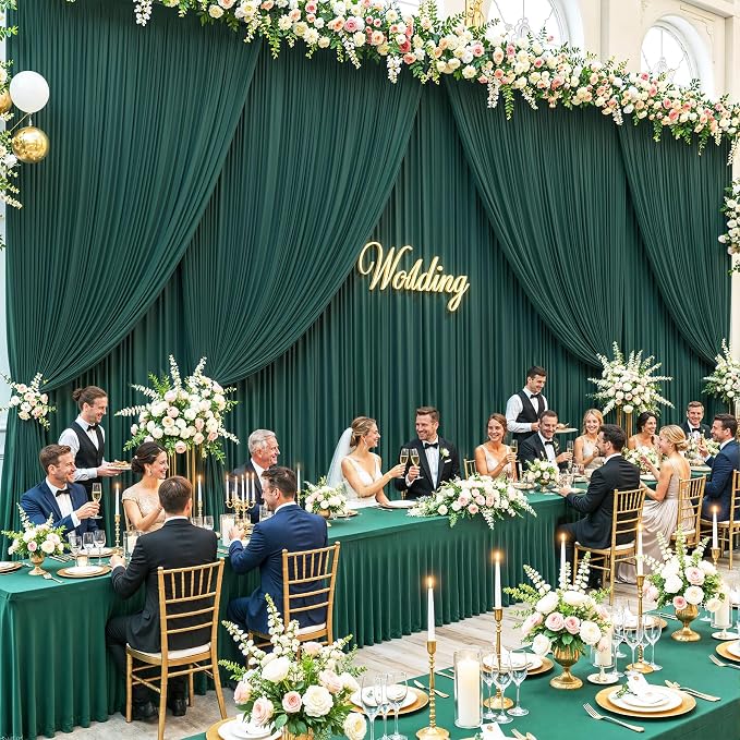 4 Panels Hunter Green Backdrop Curtains for Wedding Party Wrinkle Free Backdrops Curtain Drapes Fabric Decorations Photo Back Drop Cloth for Baby Shower Photography Stage Reception 20ft(W) x 12ft(H)