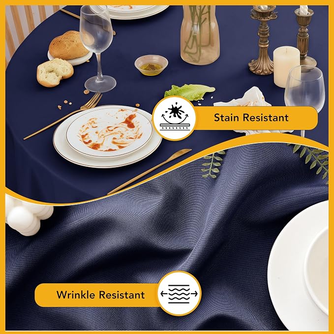 6-Pack Navy Blue Round Tablecloths, 108 Inches, Stain-Resistant Polyester for 4-5 Ft Round Tables - Washable Table Covers for Weddings, Banquets, Birthday Parties, Events