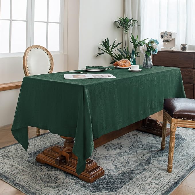 Linen World Linen Tablecloth,100% French Linen Green Tablecloth 120" x 60" Inch,Washable Rectangular Tablecloth for Dining,Outdoor,Weddings and Restaurants,Decorative Thanksgiving Christmas