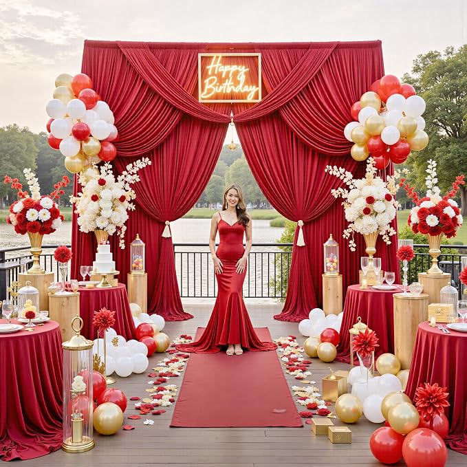 12ft x 10ft Red Backdrop Curtains for Parties, Wrinkle Free 2 Panels Photo Backdrop Drapes Back Drop Cloth for Wedding Birthday Photography Background Decor