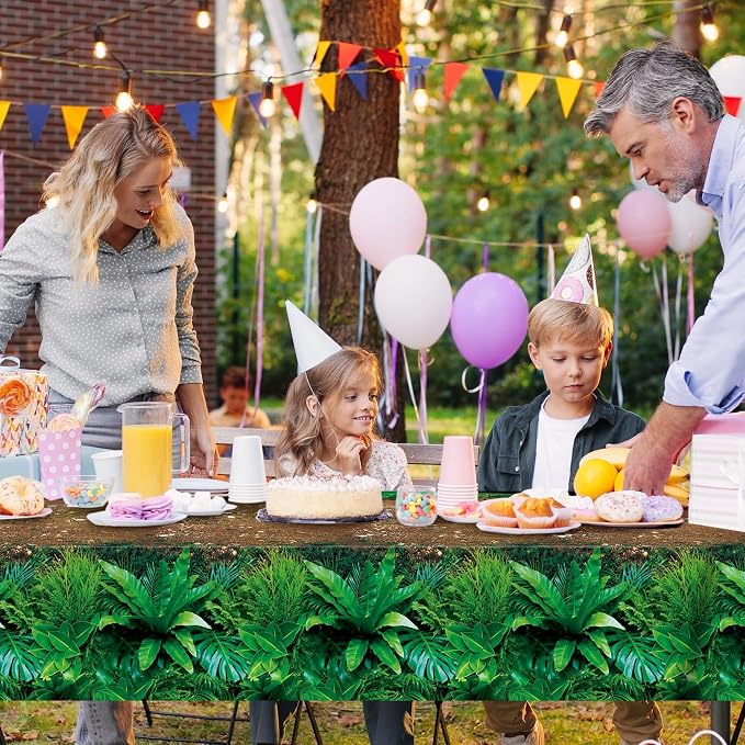 Kochorie 100 Ft x 54 Inch Forest Path Plastic Tablecloth Roll Safari Dinosaur Jungle Table Cover with Cutter Box for Birthday Baby Shower Party Supplies