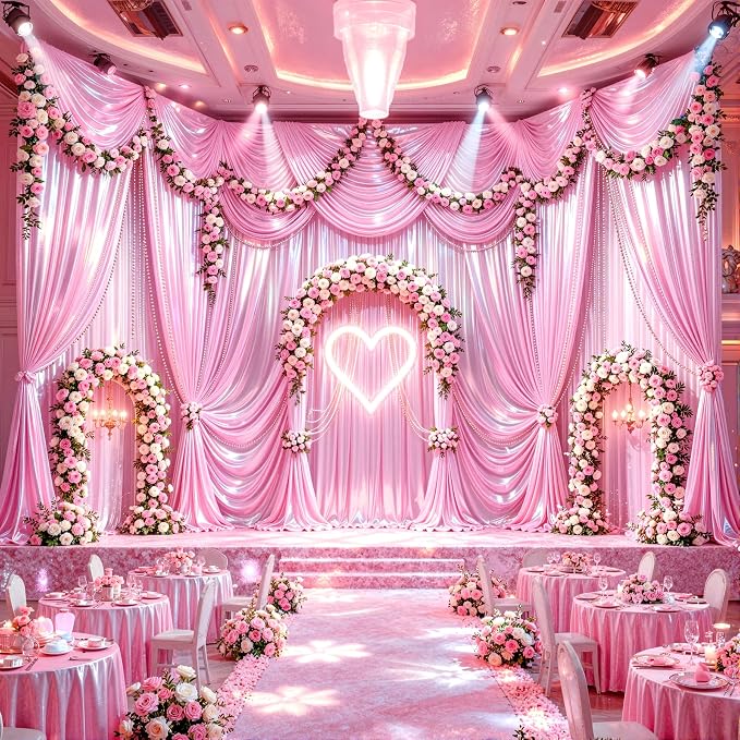 Pink Glitter Backdrop Curtains - 20x12FT Satin Photo Backdrop, Wrinkle-Free Shimmer Back Drop Cloth Shiny Drapes for Photobooth Wedding Birthday Parties Photoshoot Background Decorations