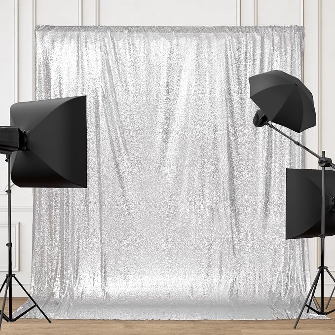 PartyDelight Silver Sequin Backdrop 6x6ft 4 Inch Rod Pocket | 3mm stitched silver sequins on mesh backing with 4 inch rod pocket for full body photos ceremony arches party walls and stage