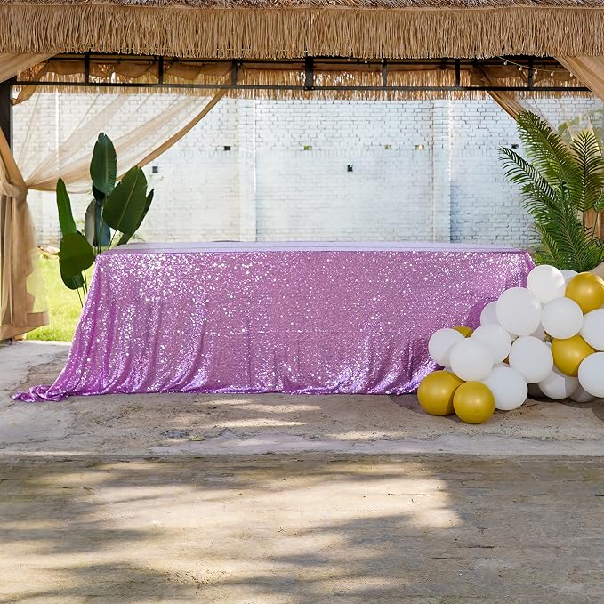 Sequin Tablecloth 90"x132" Lavender Party Glitter Tablecloth Rectangular Sequin Table Cover Overlay Glitter Wedding Birthday Reception Decoration Baby Bridal Shower Christmas Decorations