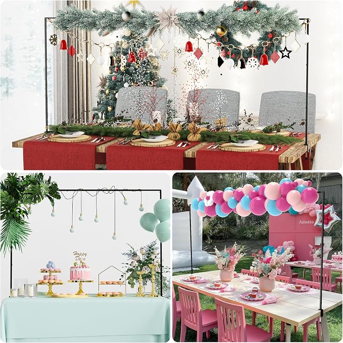 Fomcet Over The Table Rod Stand with Clamps 13"-42'' Tall 29"-98" Length Metal Black Adjustable Table Arch Hanging for Wedding Birthday Party Christmas Anniversary Decoration