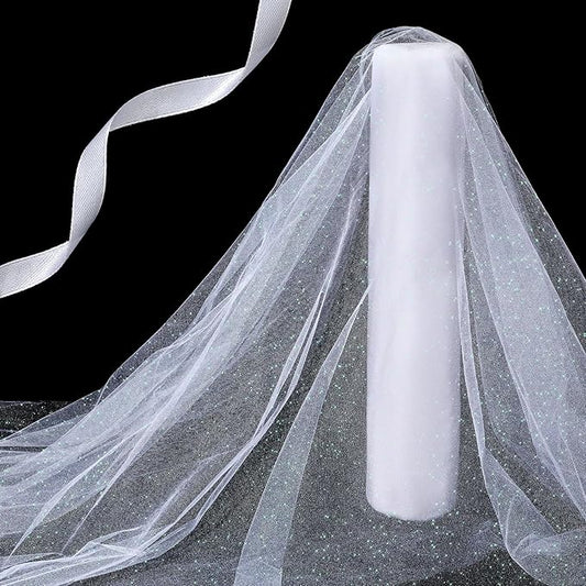 Hosuly 54x25 Yards White Glitter Tulle Fabric Rolls for DIY Craft, Wedding Party Decoration