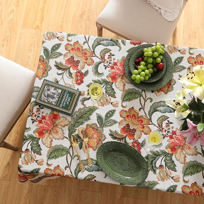 patdrea Vintage French Linen Tablecloth,Rectangular,110"x63"-Santiago A | Elegant Print Table Cloth for Rectangle Table,Colorful Floral Patterned,for Dining Room Tea Party Vender Banquet