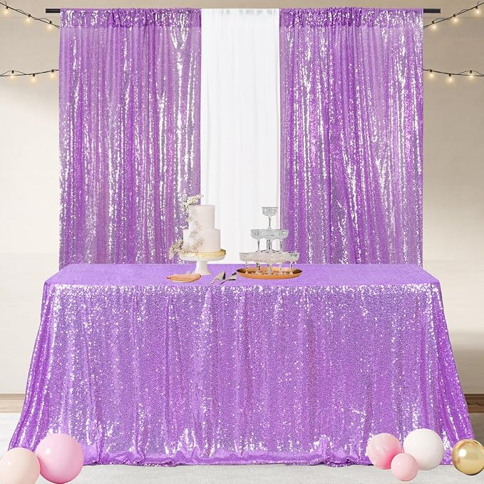 Poise3EHome Lavender Sequin Tablecloth 60×102 Inch Rectangle Sparkly Fabric Table Cloth for Birthday Wedding Party Holiday Baby Shower Christmas Decoration