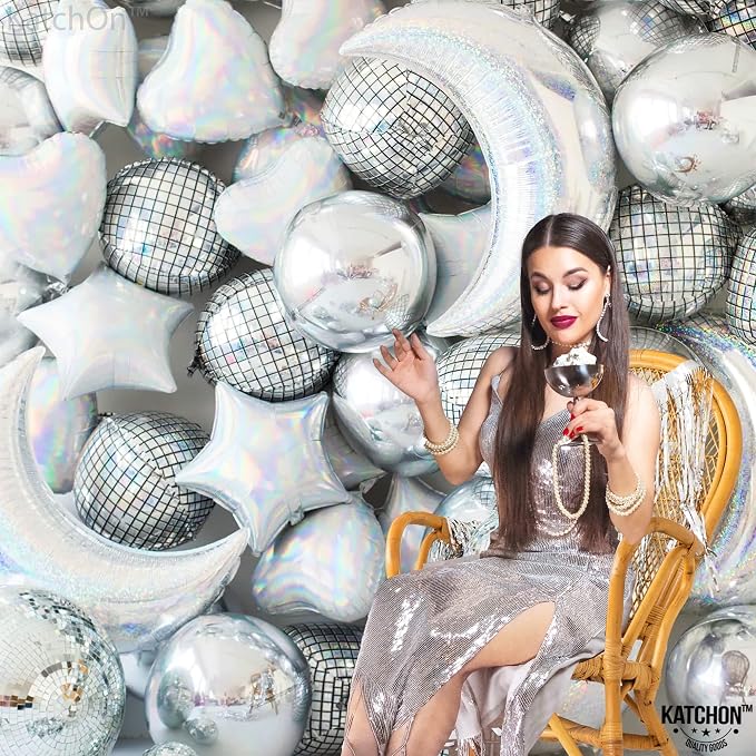 KatchOn, Silver Disco Ball Balloons - 22 Inch, Pack of 12 | Disco Party Decorations | 4D Sphere Disco Balloons for 70s Theme Party Decor, Bachelorette Party Decoration, Graduation Decorations 2026