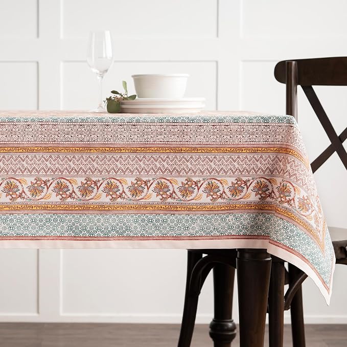 Maison d' Hermine Table Cloth Rectangle Table 100% Cotton 70 x 108 Inches Fall Tablecloth Reusable Everyday Use for Thanksgiving Christmas Decorations Dining Farmhouse Party (Nila)