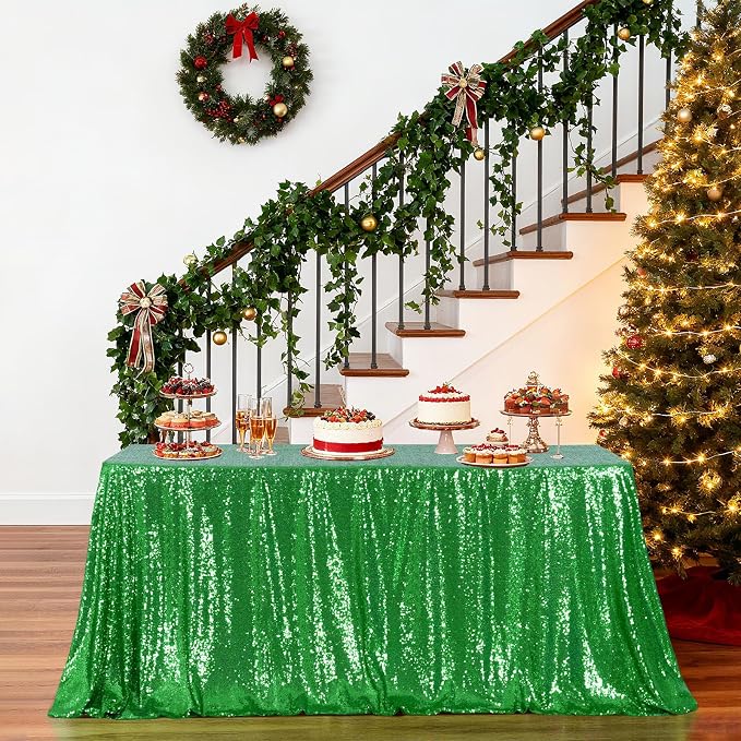 Poise3EHome Green Sequin Tablecloth 60×120 Inch Rectangle Sequin Fabric Table Cloth for Christmas Birthday Party Wedding Holiday Cake Table Decoration