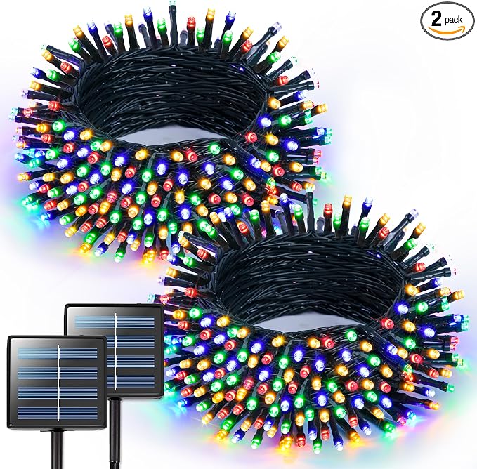 JMEXSUSS 2 Pack Solar String Lights Outdoor Waterproof, Total 400 LED 151FT Solar Christmas Lights Outdoor, 8 Modes Christmas Light for Outside Patio Yard Tree Decorations, Multicolor