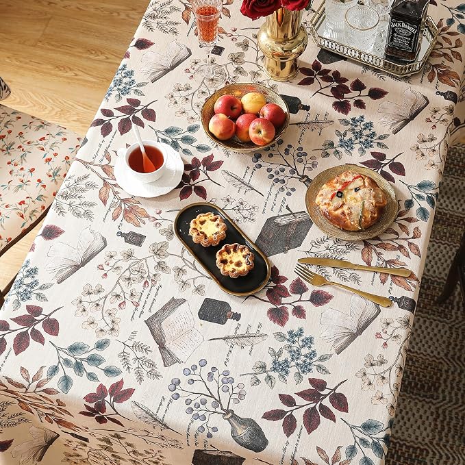 ISAENNE Designer French Linen Square Small Tablecloth,55"x55"-Xipeia | Vintage Elegant Printed Table Cloth Square Table,Floral Pattern,Heavyweight,Decor,Dining,Kitchen,Tea Party,Thanksgiving