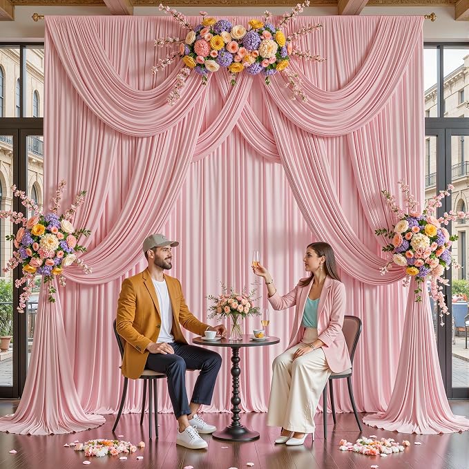 10ftx12ft Wrinkle Free Dusty Rose Backdrop Curtain, 6 Panels 12FT Long Wedding Photo Backdrop Drapes, Silky Polyester Back Drop Cloth for Birthday Photography Background Party Backdrop Draping