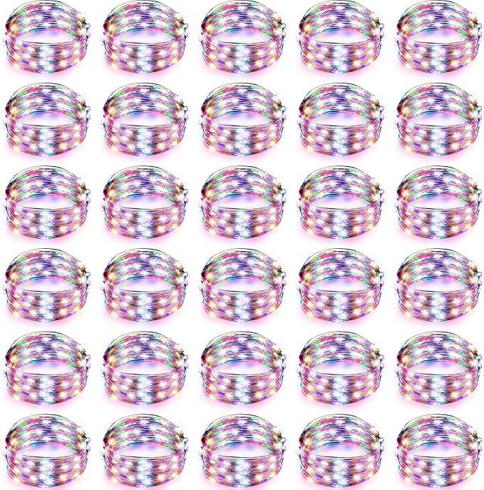 Tuanse 50 Pack LED Fairy Lights Colored Battery Operated String 3 Speed Modes 7 ft 20 LED Starry Wedding Decoration Waterproof Wire Twinkle Light for DIY Jar Bedroom Party Supplies (Rainbow Color)