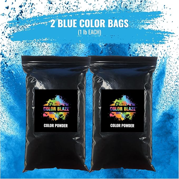 Color Blaze Black-Out Baby Gender Reveal Powder - 2lbs of Blue Colored Powder for Boy, Perfect for Car, Motorcycle Burnout, Toss, Photoshoot, Reveal Party & Festival - Pack of 2 Bags with 1 lb - Blue